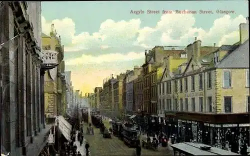 Ak Glasgow Schottland, Blick auf die Argyle Street von der Buchanan Street, historische Archit...