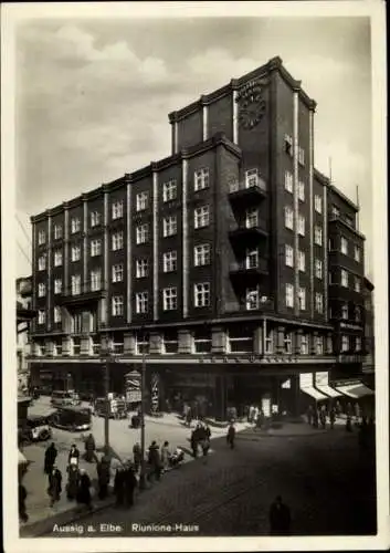 Ak Ústí nad Labem Aussig Elbe Stadt, Riunione Haus, Außenansicht