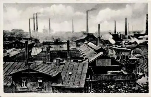 Ak Oderberg in der Mark, Industrieanlagen, Schornsteine, Fabrikdächer, Rauch