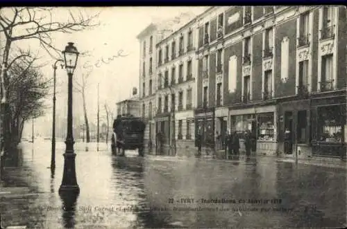 Ak Ivry sur Seine Val de Marne, überschwemmte Straßen, Hochwasser 1910