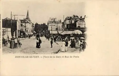 CPA Joinville le Pont Val de Marne, Place de la Gare et Rue de Paris