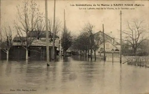 CPA Saint-Maur Val de Marne, Inondations de la Marne 1910, Rue Labattu