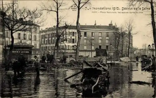 Ak Bouafle Yvelines Frankreich, Inondations 1910, Décrue de la Seine, Place Nationale, übersch...