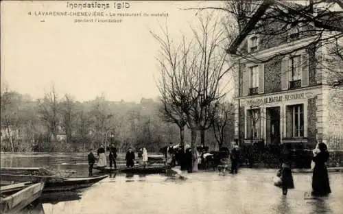 CPA La Varenne Saint-Maur-des-Fossés Val de Marne, Chennevières, Inondations 1910, Restaurant