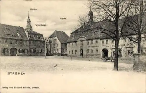 Ak Strehla an der Elbe Sachsen, Kirche, Stadthaus, Markt, Rathaus