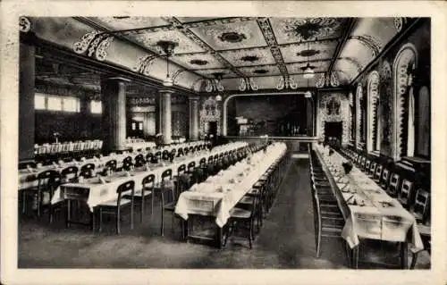 Ak Lengefeld im Erzgebirge Sachsen, Eleganter Speisesaal, Große Tische, Dekorative Decke, Stuc...