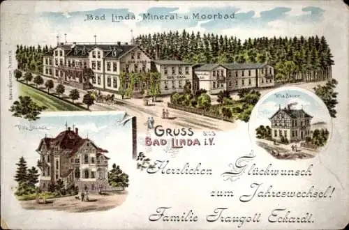 Litho Bad Linda Pausa im Vogtland, Villa Bauer, Villa Staack, Mineral- und Moorbad