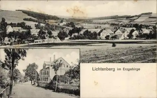 Ak Lichtenberg im Erzgebirge, Landschaftsaufnahme, Gebäude, Wälder, Postkartenmotiv