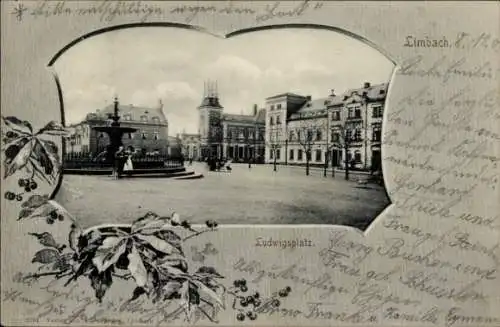 Ak Limbach Oberfrohna in Sachsen, Ludwigsplatz mit Brunnen und Gebäuden, historische Postkarte...