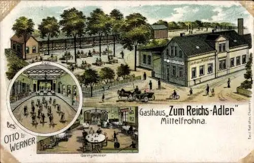 Litho Mittelfrohna Niederfrohna Sachsen, Gasthaus zum Reichs Adler