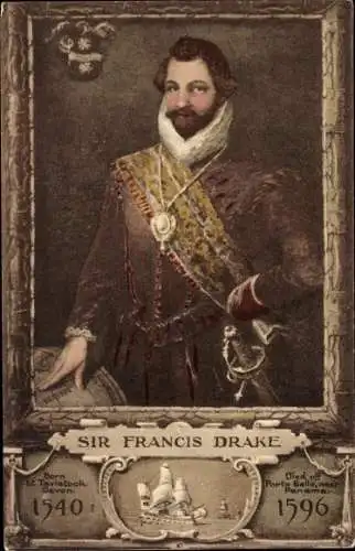 Ak Sir Francis Drake, Freibeuter, Entdecker, Weltumsegler, Portrait