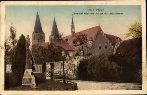 Ak Bad Cleve Kleve am Niederrhein, Denkmal Otto der Schütz mit Stiftskirche