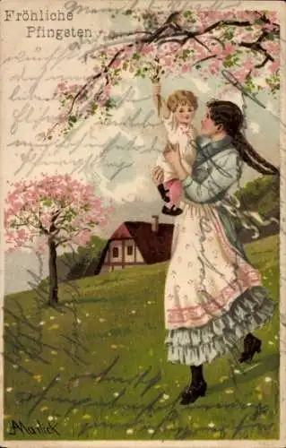 Litho Mailick, Pfingsten, Mutter mit Kind