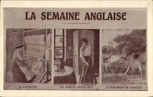 Ak Die englische Woche, Frau am Webstuhl, mit der Familie