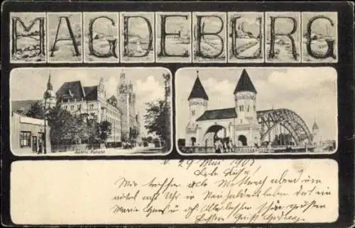 Ak Kreuzhorst Magdeburg, Justiz Palast, Konigsbrucko