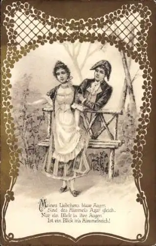 Passepartout Litho Liebespaar, Treffen, Meines Liebchens blaue Augen...