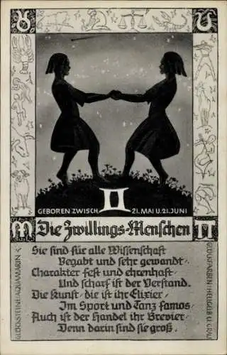 Ak Sternzeichen Zwillinge, Gemini, 21. Mai bis 21. Juni