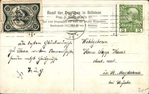 Künstler Ak Kuderna F., Wirtin Töchterlein, Es zogen drei Burschen wohl über den Rhein, Wanderer