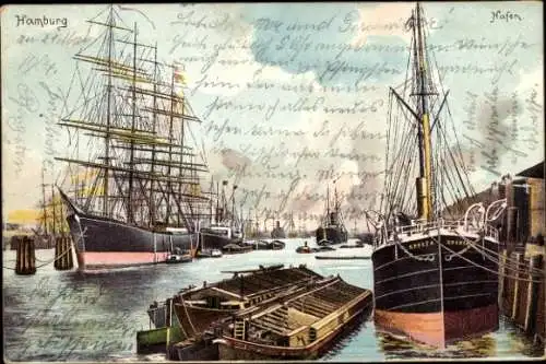 Künstler Ak Hamburg, Hafenpartie, Schiff Sparta