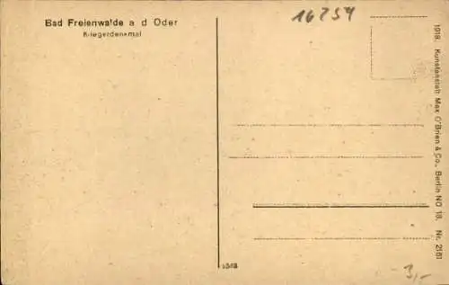 Ak Bad Freienwalde an der Oder, Kriegerdenkmal