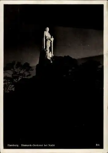Ak Hamburg Mitte Neustadt, Bismarck-Denkmal bei Nacht