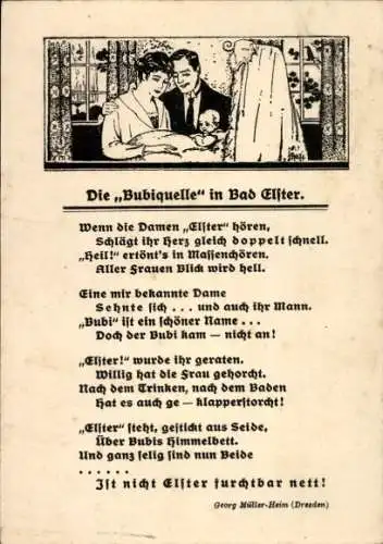 Künstler Ak Pfaff, Bad Elster im Vogtland, Gedicht, Georg Müller Heim, Bubiquelle, Eltern mit Kind