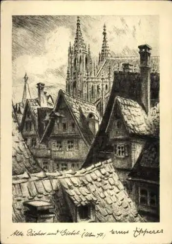 Künstler Ak Zipperer, Ernst, Ulm an der Donau, Alte Dächer und Giebel