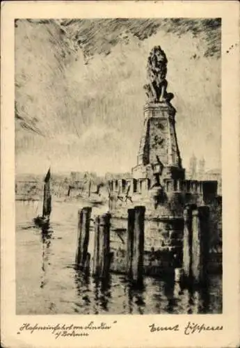 Künstler Ak Zippener, Lindau am Bodensee Schwaben, Hafeneinfahrt