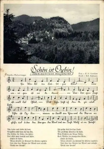 Ak Oybin in der Oberlausitz, Panorama, Lied Schon ist Oybin
