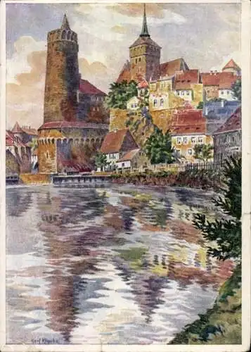 Künstler Ak Bautzen in der Oberlausitz, Teilansicht