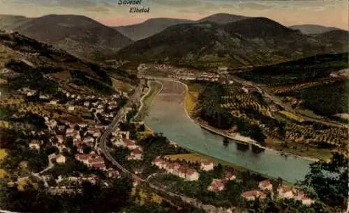 Ak Dolní Zálezly Salesel an der Elbe Region Aussig, Elbetal, Gesamtansicht