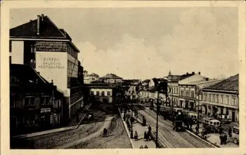 Ak Mladá Boleslav Jungbunzlau Mittelböhmen, Hrad Michalovice, Straßenszene mit Gebäuden und Me...