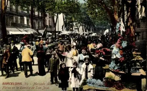 Ak Barcelona Cataluña España, Mercado de Flores en la Rambla de San José