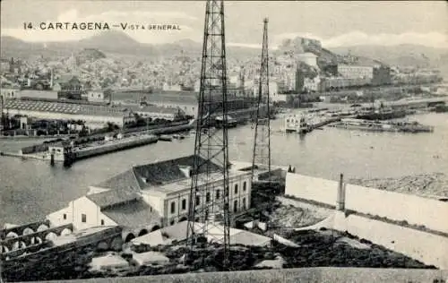 Ak Cartagena Murcia Spanien, Gesamtansicht, Hafen