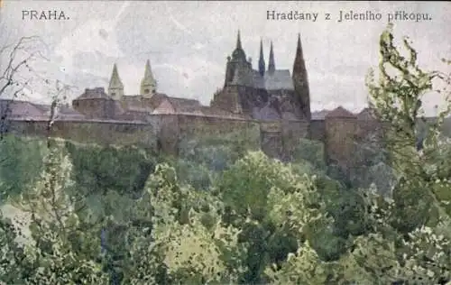 Ak Hradčany Hradschin Praha Prag Tschechien,  Hradschin vom Hirschgraben