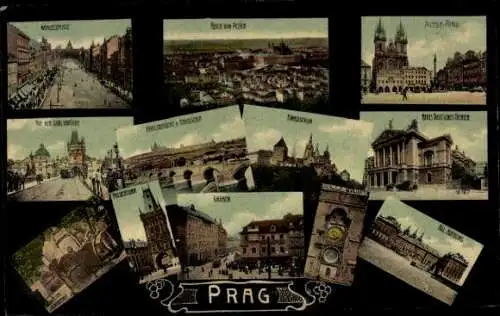 Ak Praha Prag Tschechien, Wenzelsplatz, Brücke, Alter Jüdischer Friedhof