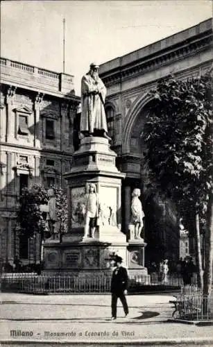 Ak Milano Mailand Lombardia, Monumento a Leonardo da Vinci
