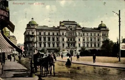 Ak București Bukarest Rumänien, Hotel Bulevard, Pferdekutsche