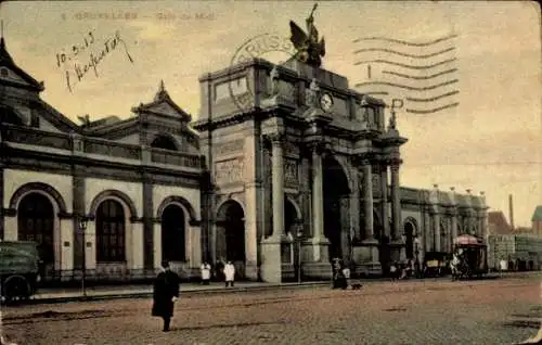 Ak Bruxelles Brüssel, Gare du Midi, historische Architektur, Personen, Pferdewagen