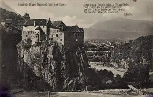 Ak Renon Ritten Südtirol, Schloss Runkelstein, Castel Roncolo, Gedicht Scheffel