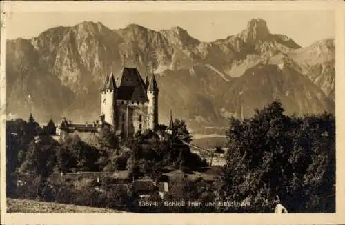 Ak Thun Kanton Bern Schweiz, Schloss Thun und Stockhorn