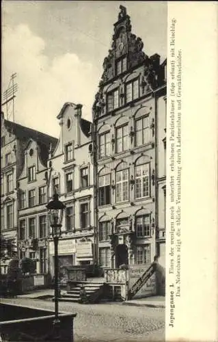 Ak Gdańsk Danzig, Jopengasse 1, Patrizierhaus, Geschäfte