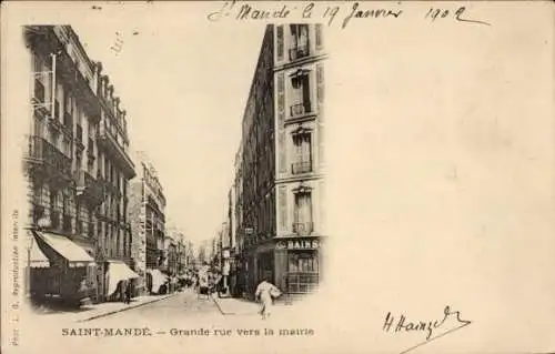CPA Saint-Mandé Val de Marne, Grande Rue vers la Mairie