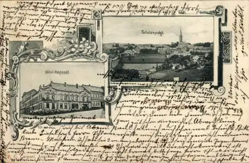 Passepartout Ak Auerbach im Vogtland, Hotel Poblandt, Totalansicht