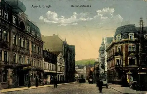 Ak Aue im Erzgebirge Sachsen, Bahnhofstraße, Hotel
