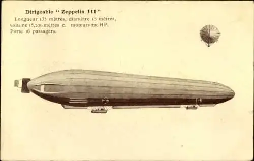 Ak Dirigéable Zeppelin III., Luftschiff
