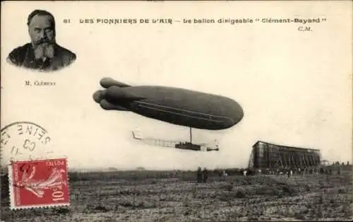Ak Französisches Luftschiff Clement Bayard, Flugplatz, Luftschiffhalle, M. Clement