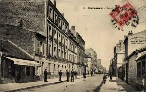 Ak Suresnes Hauts de Seine, Straße mit Gebäuden, Menschen, Restaurant, Poststempel