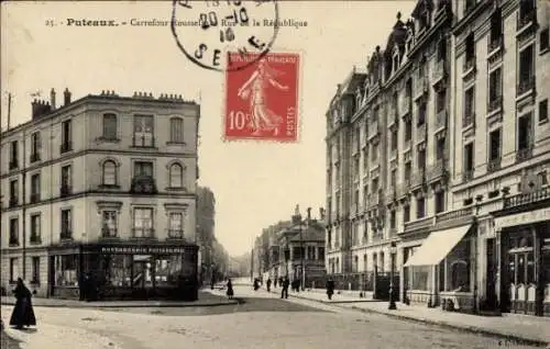 Ak Puteaux Hauts de Seine, Carrefour Roussel, Rue de la République, Boulangerie, Poststempel, alt