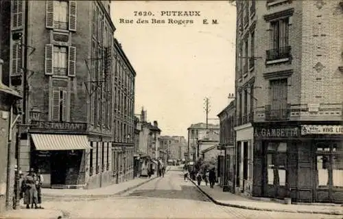 Ak Puteaux Hauts de Seine, Straße mit Restaurant, Geschäften, historische Architektur, Rue des...